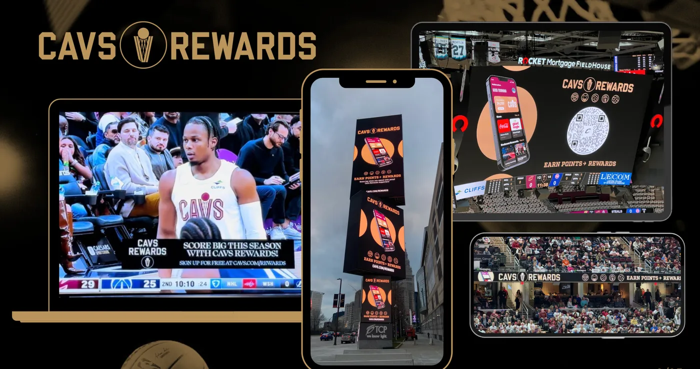 Cavs Rewards promoted on downtown Cleveland digital billboards and inside the arena
