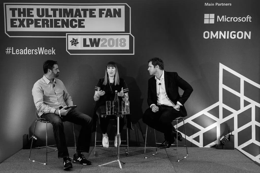 Georgia Sapounas on stage at Leaders Week 2018, The Ultimate Fan Experience