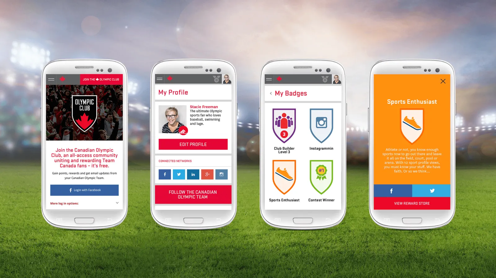Canadian Olympic Club profile, badges and rewards on phones
